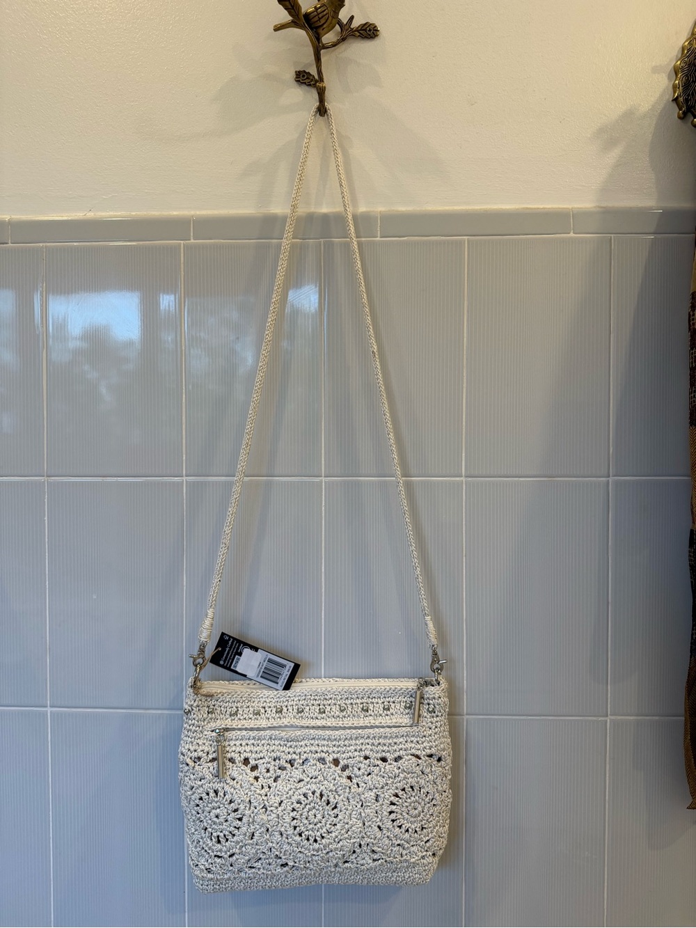 Woven Crochet Crossbody Bag in Cream - Picture 4 of 8